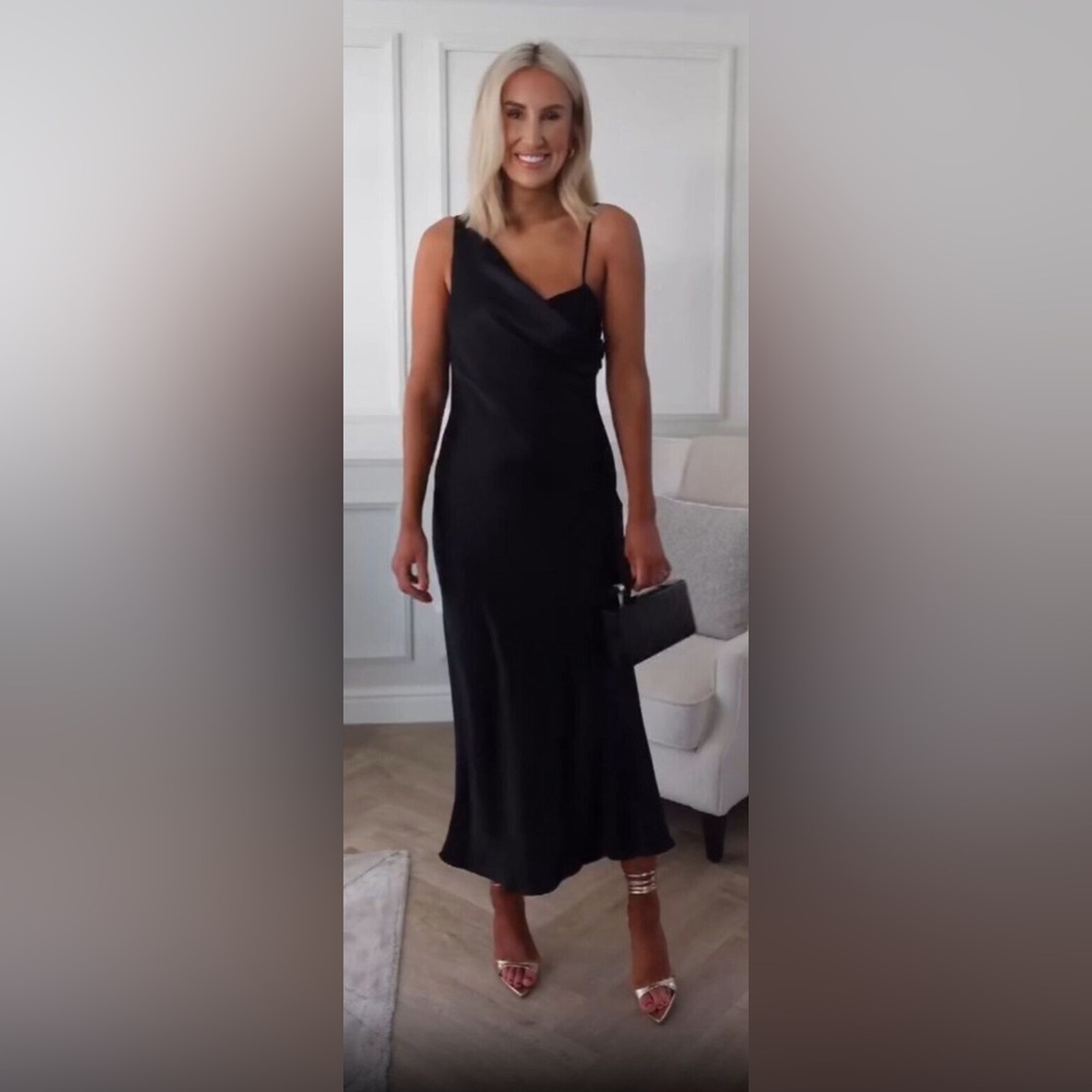 ZARA Satin Lace Slip Long Maxi Dress V-Neck Black Size large